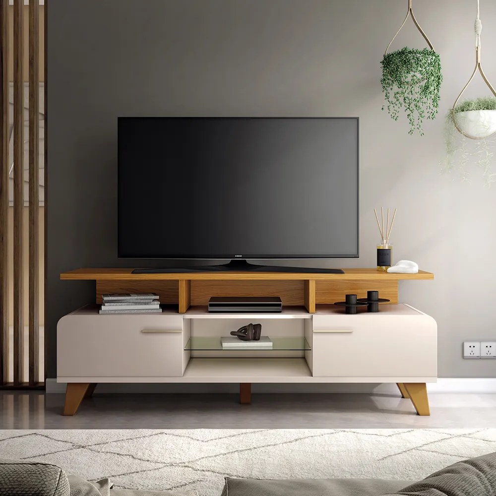 Rack para Sala Bancada de TV 70 Pol 200cm Zuri 1.6 Off White/Cinamomo H01 - D'Rossi