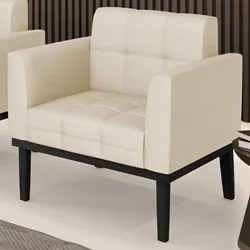 Poltrona Decorativa Base Madeira Preto Ana Veludo Luxo Off White - Ibi