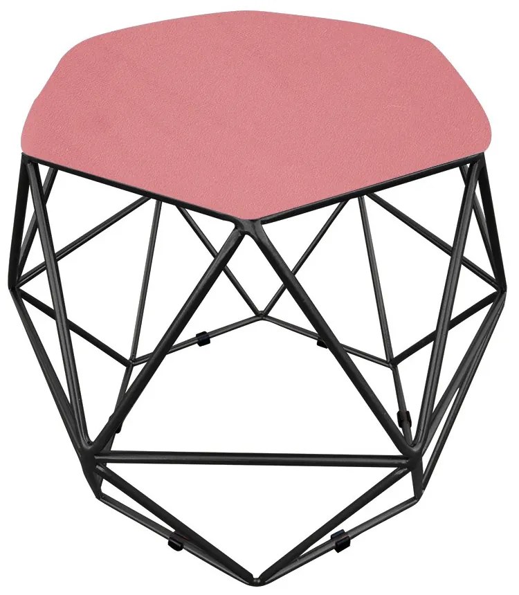 Puff Aramado Hexágono Decorativo Industrial Preto com Suede D03 - D'Rossi - Rose