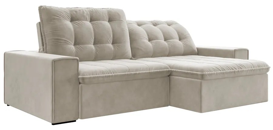 Sofá Retrátil 214 cm Sala de Estar Gabi Suede Bege G52 - Gran Belo