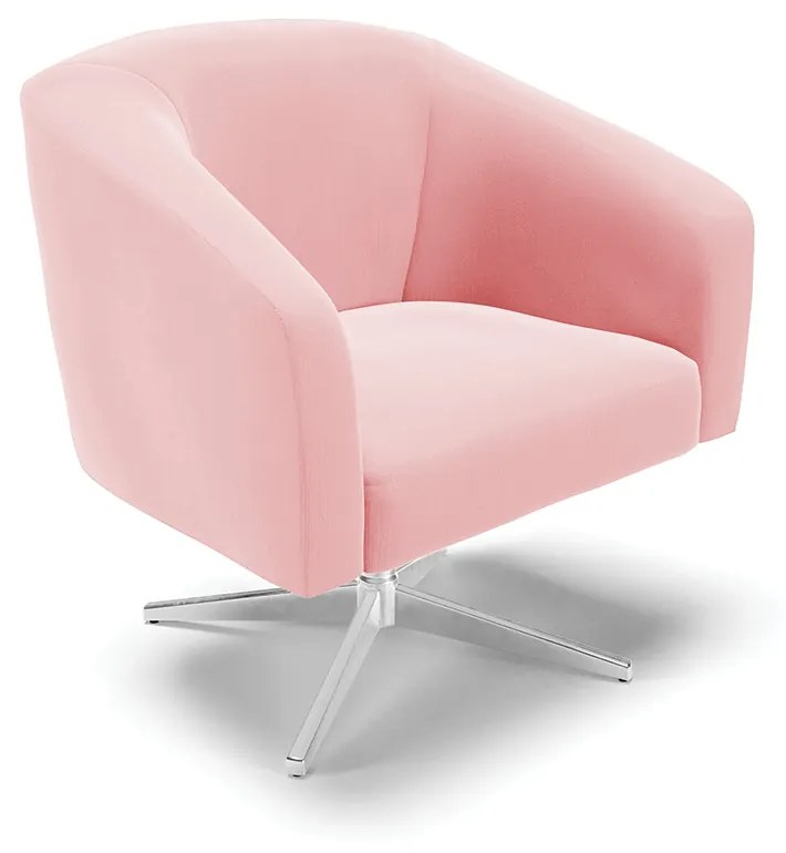 Poltrona Decorativa Giratória Cromada Kit 2 Stella Suede D03 - D'Rossi - Rosa Bebê