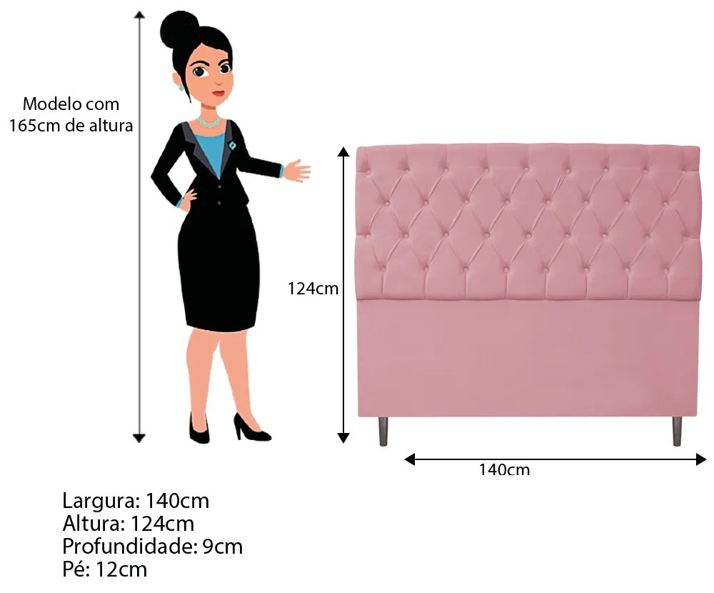 Cabeceira Estofada Liverpool 140 cm Casal Suede Rosa Bebê - ADJ Decor