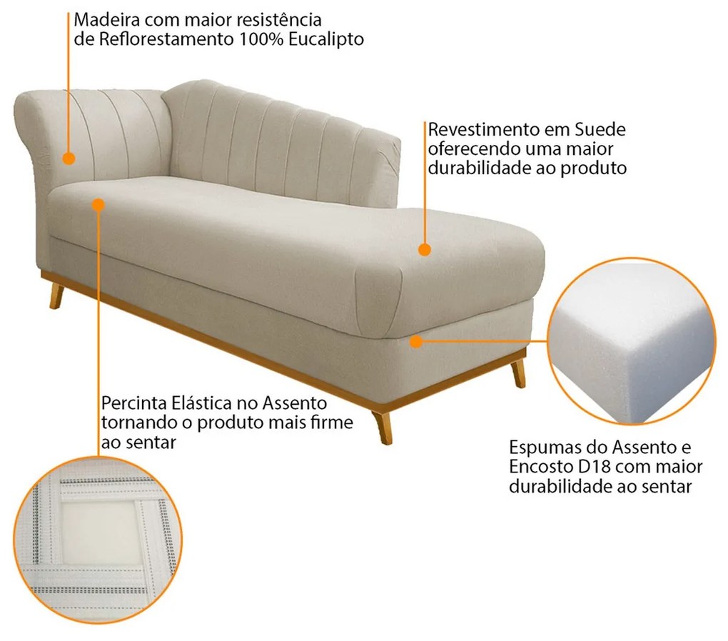 Diva Recamier Vanessa 160cm Lado Direito Suede
