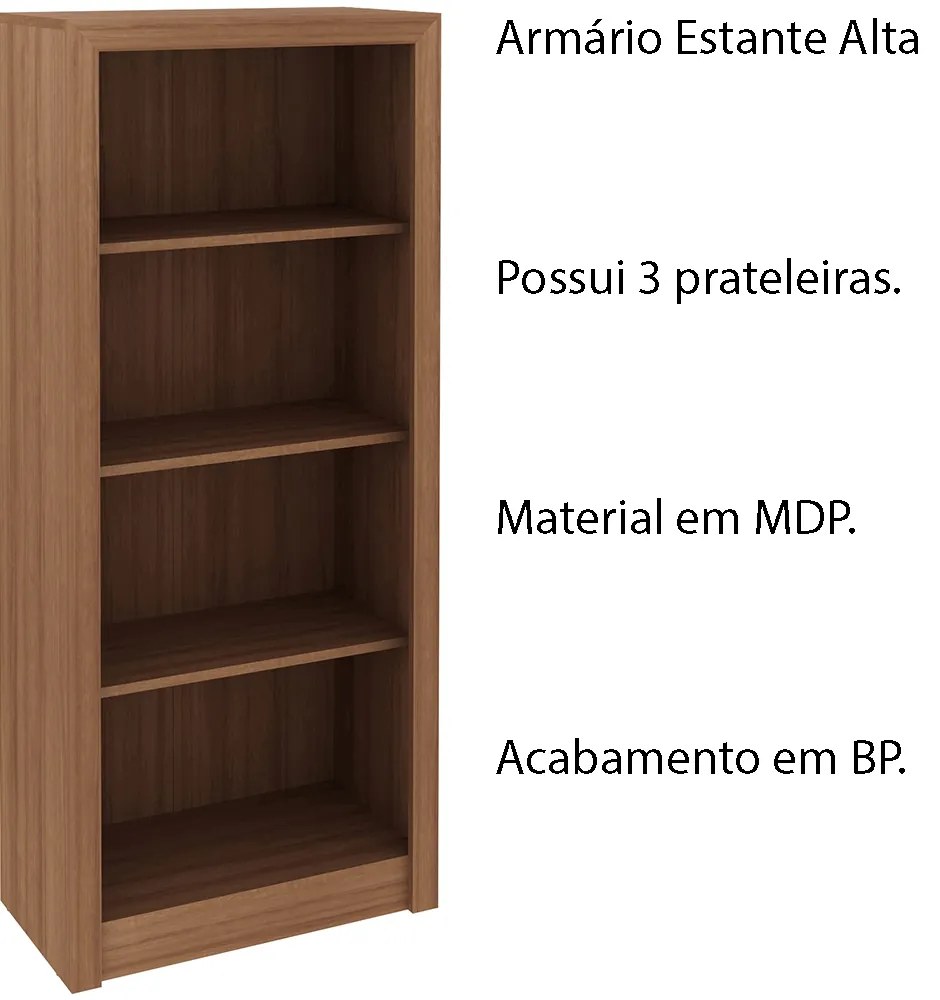 Armário Estante Alto para Escritório Home Office ME4137 MDP Amendoa G69 - Gran Belo