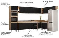 Armário de Cozinha Modulada de Canto 9 Peças CP06 Balcão com Pia Inox