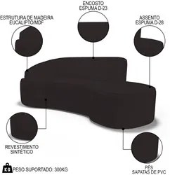 Sofá Living 3 Lugares 210cm Braço Esquerdo Mozart D06 Sintético Marro