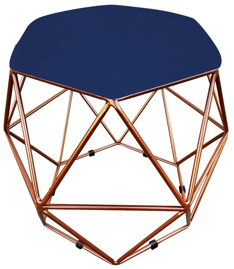 Puff Aramado Hexágono Decorativo Industrial Cobre com Suede D03 - D'Rossi - Azul Marinho