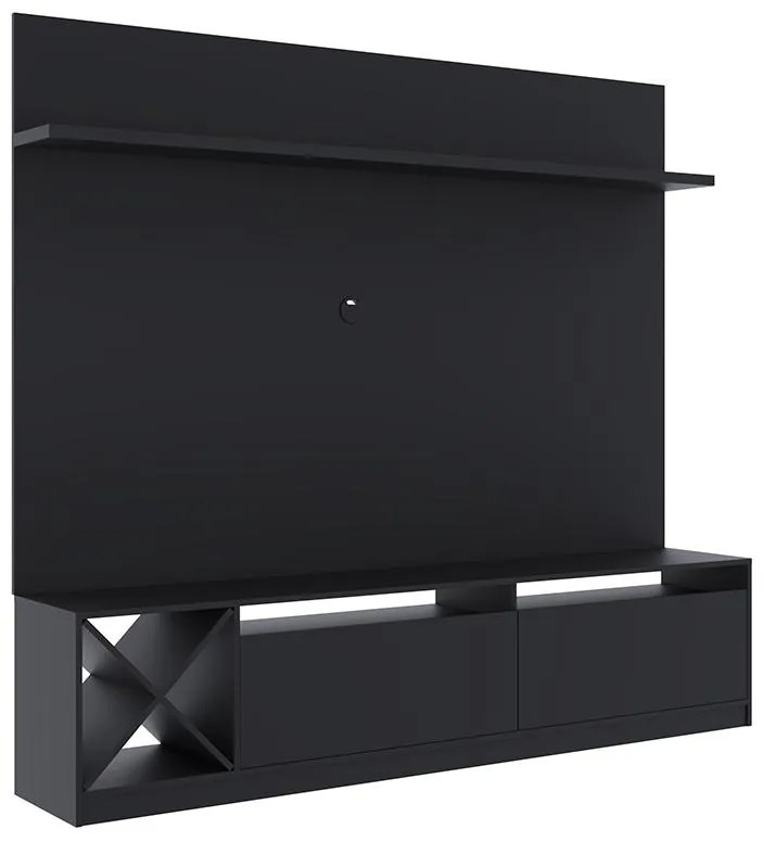 Painel Home Suspenso Sala Tv 2 Portas 5 Prateleiras Preto