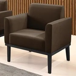 Poltrona Decorativa Base Madeira Preto Maressa Suede Marrom - Ibiza