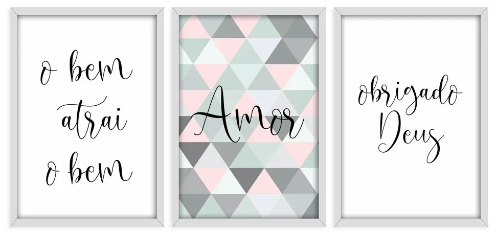 Kit 03 Quadros Decorativos "Frases Amor" 43x33 cm - D'Rossi