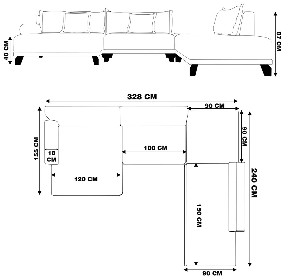 Sofá de Canto Direito 328cm Japa Linho Bege G52 - Gran Belo