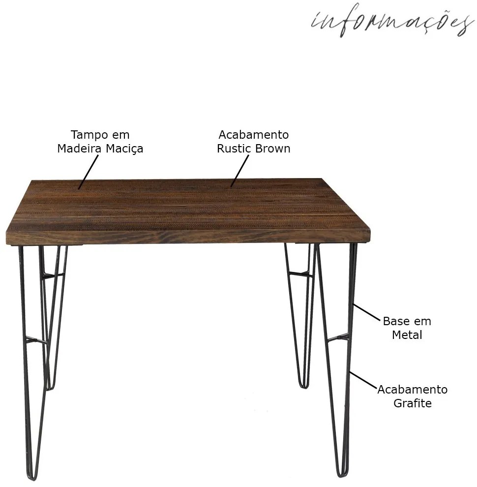 Mesa Sala de Jantar Cozinha Ludiana Quadrada 100cm Grafite Madeira Maciça Rustic Brown G54 - Gran Belo