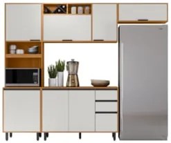 Armário de Cozinha CP02 260cm Nala Freijó UV/Off Acetinado Z44 - Mpoze