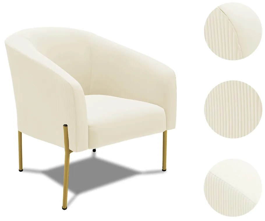 Poltrona Decorativa Pé de Ferro Dourado Stella Cotelê Ext/Veludo D03 - D'Rossi - Off White