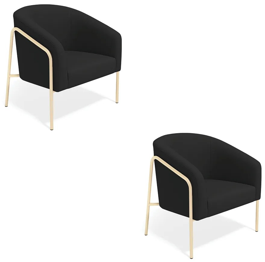 Poltrona Sala Industrial Alta Champanhe Kit 2 Stella Suede D03 - D'Rossi - Preto