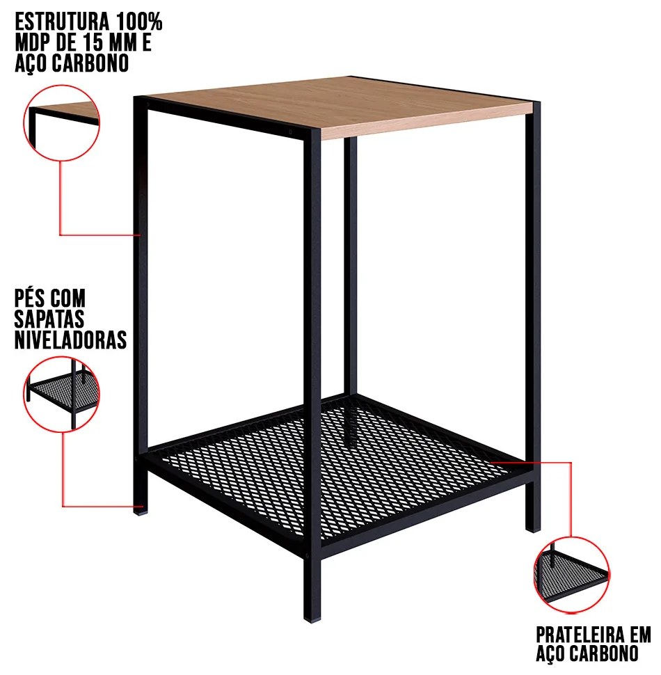 Mesa Lateral New 40 cm Hanover e Preto - D'Rossi