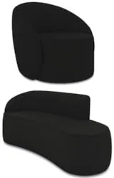 Sofá 3 Lugares 180cm Wendi e Poltrona Steve Veludo Preto I01  - Mpozen