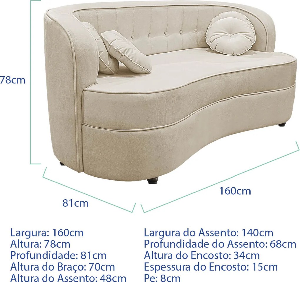 Sofá Curvo 2 Lugares Orgânico Sala Recepção Escritório Decorativo Luxo Panamá 160cm Linho