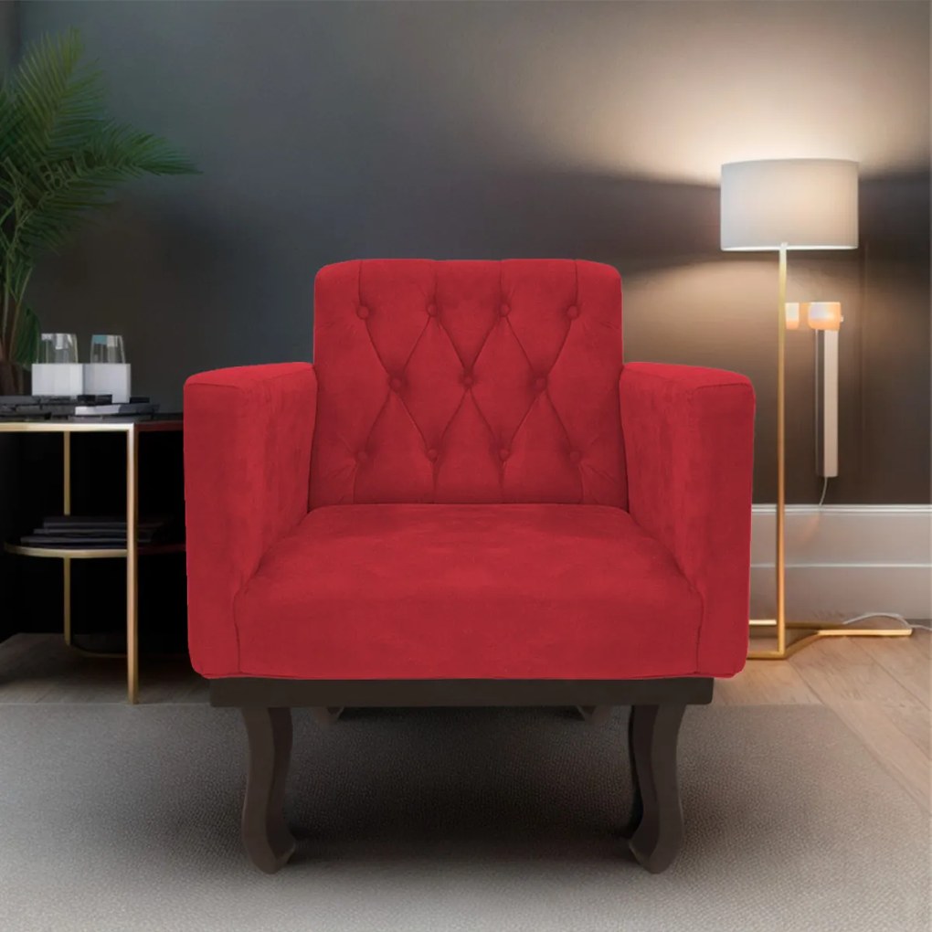 kit 02 Poltronas Classic Pés Luís XV Suede Vermelho - ADJ Decor