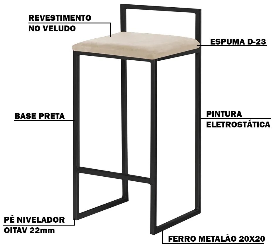 Banqueta Decorativa Jasmine Base Preto Veludo Bege G41 - Gran Belo