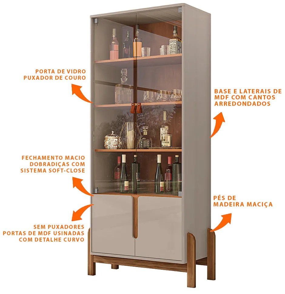 Cristaleira 02 Portas Lia 180cm Off White e Cedro C02 - D'Rossi