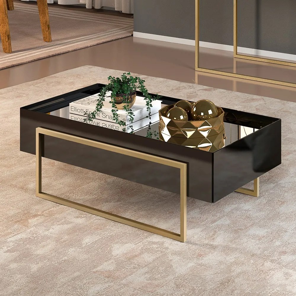 Mesa de Centro Estilo Industrial Com Espelho Suri Preto - D'Rossi