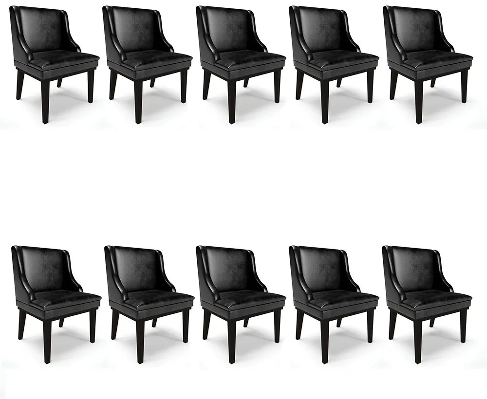 Cadeira Sala Jantar Kit 10 Liz Base Madeira Preto Sintético PU Preto D03 - D'Ross - Preto