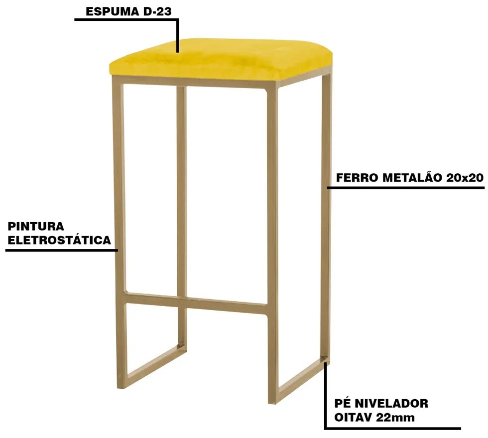 Kit 2 Banqueta Decorativa Billie Base Gold Suede Amarelo G41 - Gran Belo