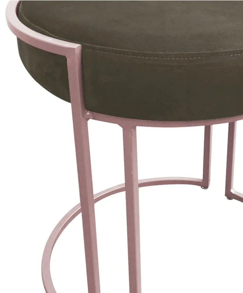 Puff Redondo Base Industrial Rosê Love Suede - Marrom Rato
