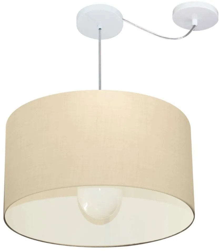 Lustre Pendente Cilíndrico Com Desvio Md-4234 Cúpula em Tecido 60x30cm Algodão Crú - Bivolt