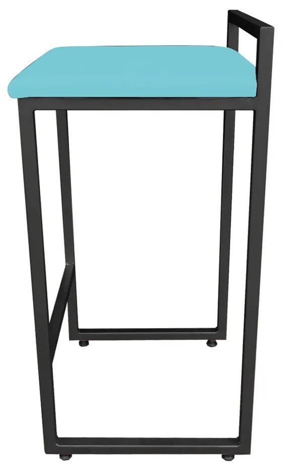 Banqueta Pietra Suede Base Preto - Azul Turquesa