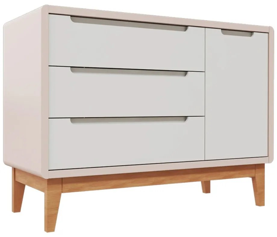 Cômoda Bo 3 Gavetas e 1 Porta - Rosa Old com Pés Jequitibá