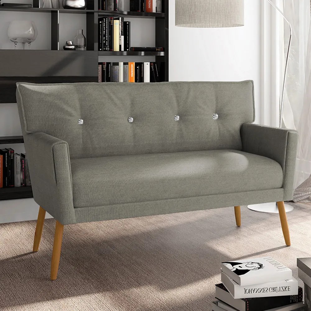 Namoradeira 2 Lugares Anitta com Strass Linho Grafite A26 Pés Palito Castanho - DRossi