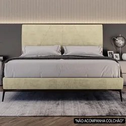 Cama Casal King com Cabeceira 199cm Pés Metálicos Elisa S05 Veludo Beg