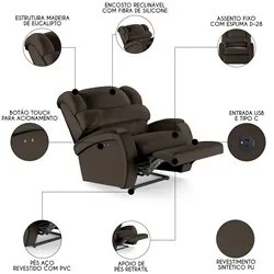 Poltrona do Papai Reclinável Kalie Power Touch USB FH9 PU Marrom - Mpo