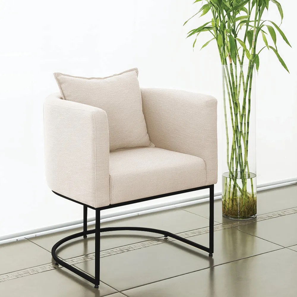 Poltrona Paola Linho Base Metálica Preto D03 - D'Rossi  - A27 Areia