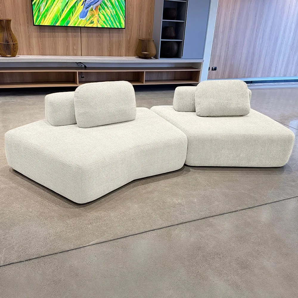 Sofá Ilha Sala de Estar Modulado Dakota Encosto Almofadas Soltas Bouclê Rústico OffWhite G33 - Gran Belo