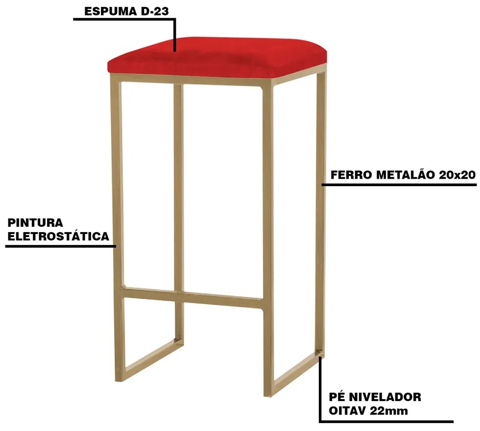 Kit 2 Banqueta Decorativa Billie Base Gold Veludo Vermelho G41 - Gran Belo