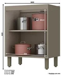 Balcão 60cm 2 Portas 100% MDF Sem Tampo Connect Duna/Cristal - Henn