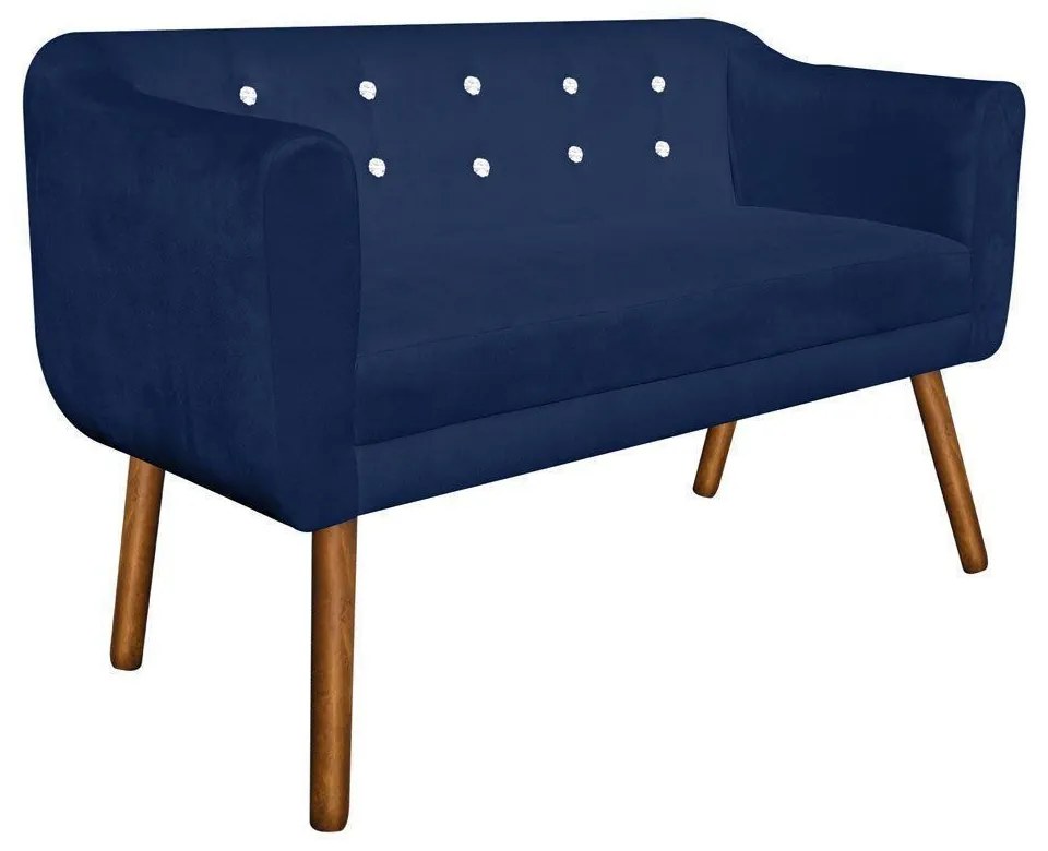 Namoradeira 02 Lugares Julia Suede Azul Marinho com Strass Pés Palito Castanho D'Rossi