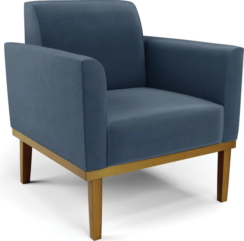 Poltrona Decorativa Isabella Pés Fixo em Madeira Castanho Suede Azul Marinho G19 - Gran Belo