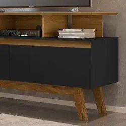 Rack Bancada Para TV Até 50 Pol. 2 Portas Rubi 1.2 Cinamomo/Preto Fosc