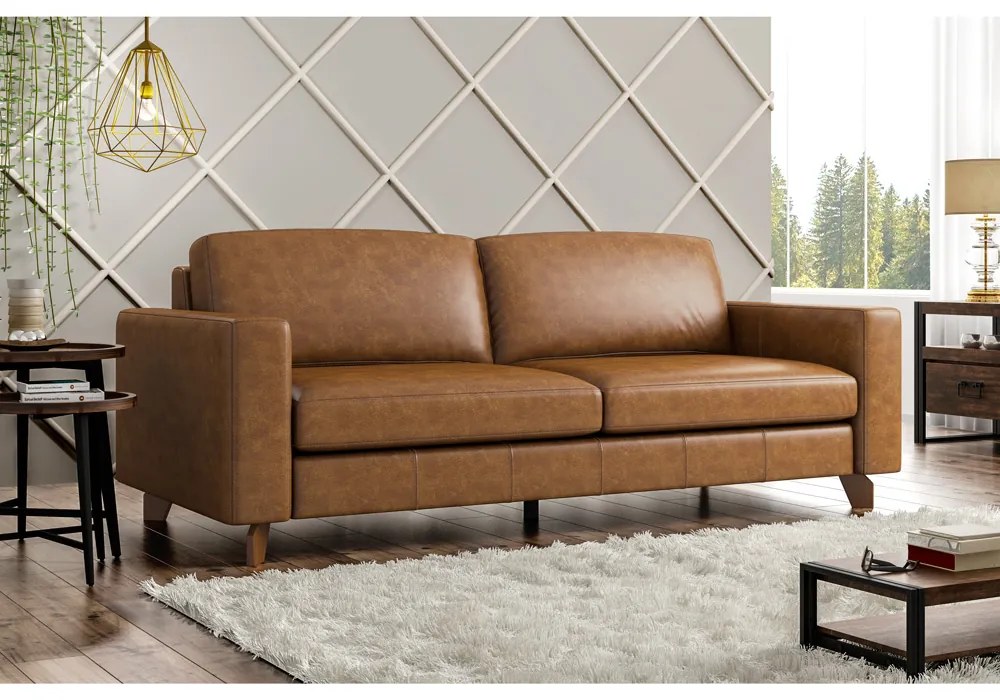 Sofá Decorativo 200cm Moscou Couro Caramelo G52 - Gran Belo