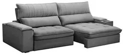 Sofá Retrátil 4 Lugares com Porta Copo 280cm Andes F05 Veludo Cinza -
