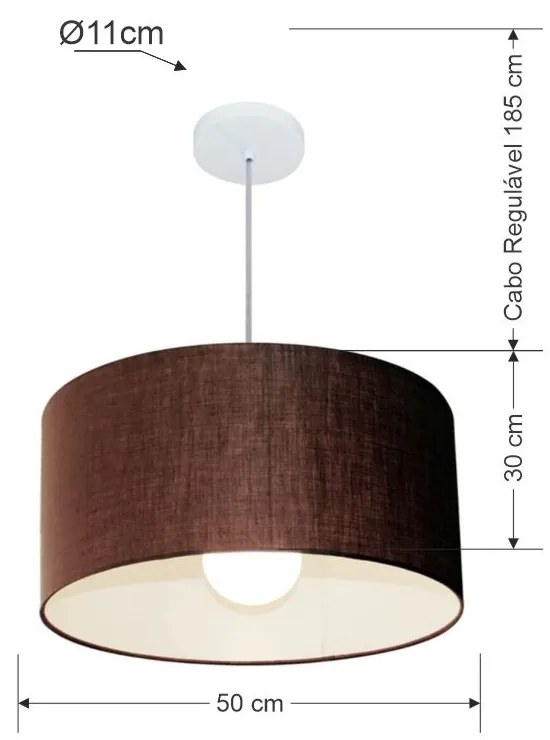 Lustre Pendente Cilíndrico Md-4069 Cúpula em Tecido 50x30cm Café - Bivolt