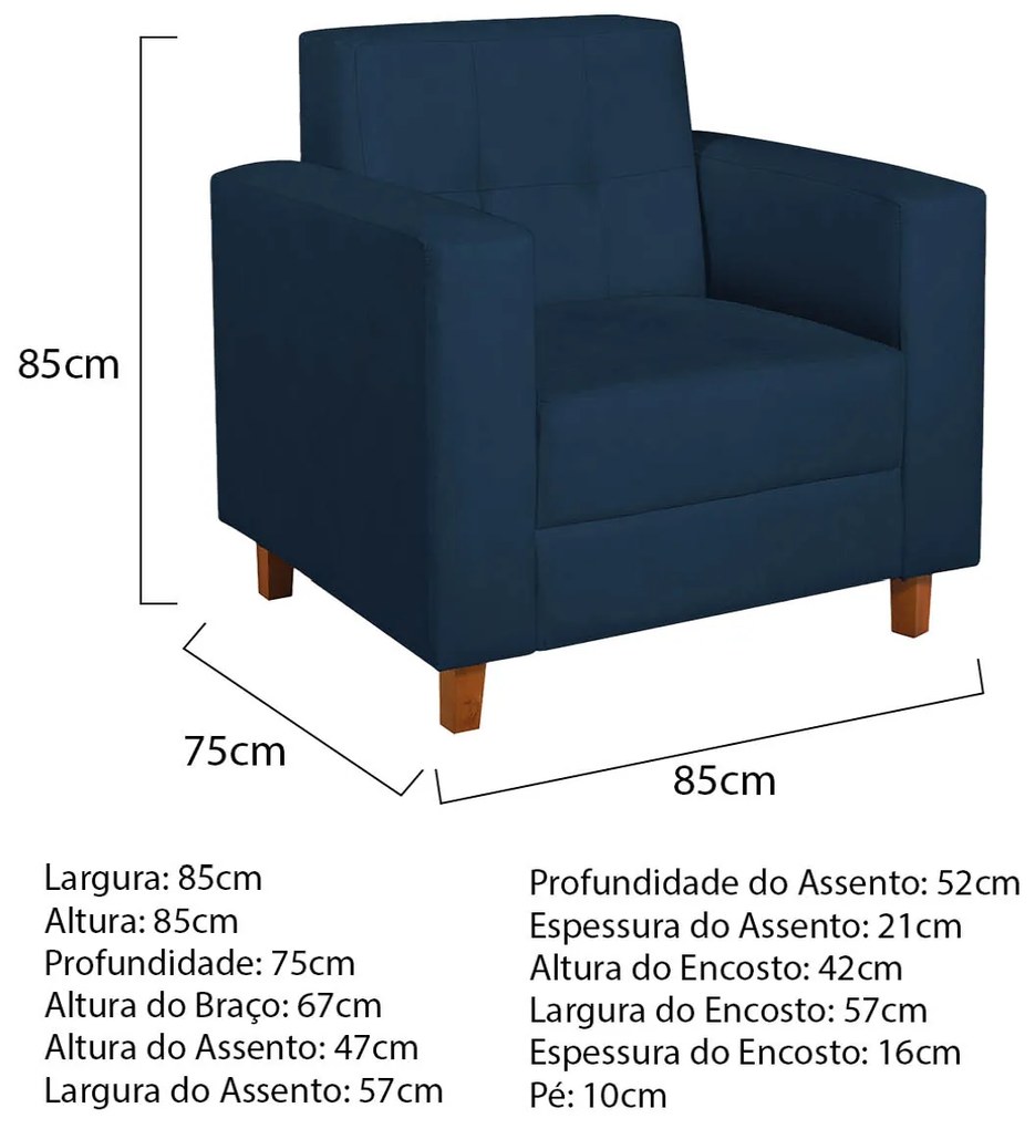 Poltrona Decorativa Denver Suede Azul Marinho - ADJ Decor
