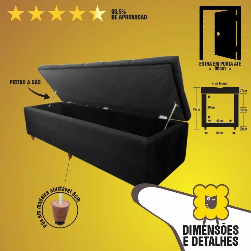 Calçadeira Baú Solteiro 90cm Veneza Suede Bege - Sheep Estofados - Bege