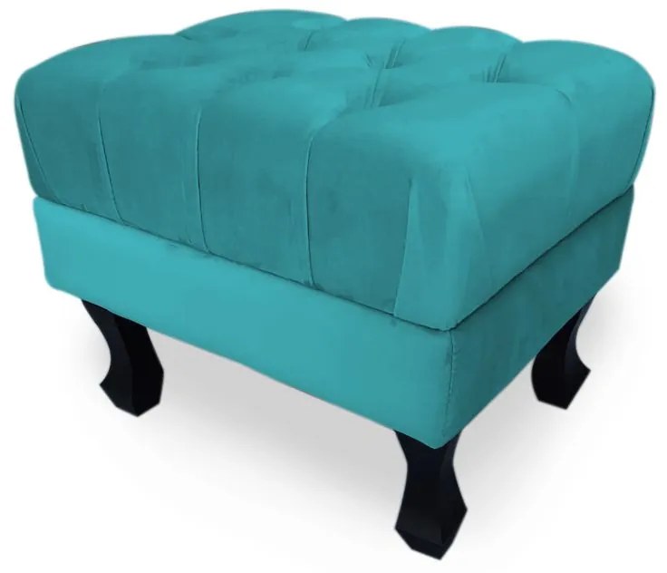 Puff Baú Decorativo Capitonê Luis XV 50x40cm Suede Turquesa - Sheep Estofados - Água