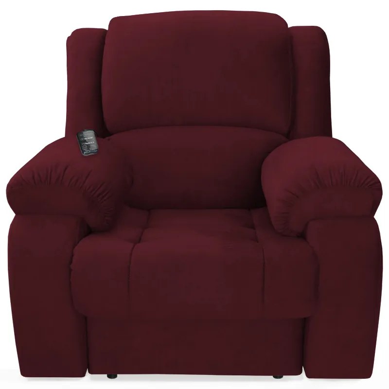 Poltrona Decorativa Magnum Reclinável Elétrica com Massagem Suede Bordô