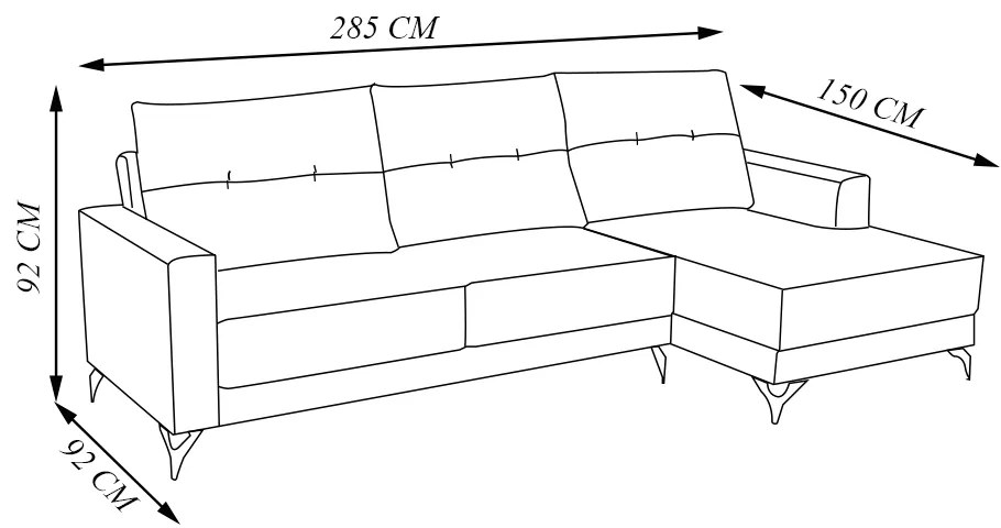 Sofá Decorativo 4 Lugares com Chaise Rebecca 285cm Veludo Grafite G22 - Gran Belo